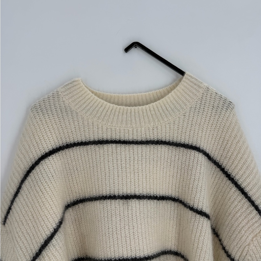 Cos Textured Wool Mohair Blend Fuzzy Jumper Sweater In White Striped